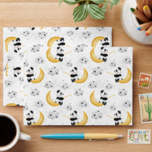 Watercolor Cute Fishing Panda Pattern Envelope
