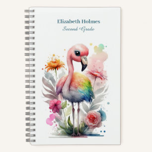 Watercolor Cute Flamingo with Flowers Notebook