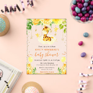 Watercolor Cute Floral Giraffe Baby Shower Acrylic Invitations