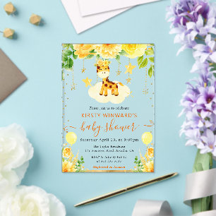 Watercolor Cute Floral Giraffe Baby Shower Acrylic Invitations