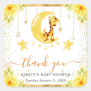 Watercolor Cute Floral Giraffe Baby Shower Square Sticker