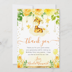Watercolor Cute Floral Giraffe Birthday Thank You Card