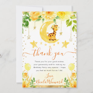 Watercolor Cute Floral Giraffe Birthday Thank You Card