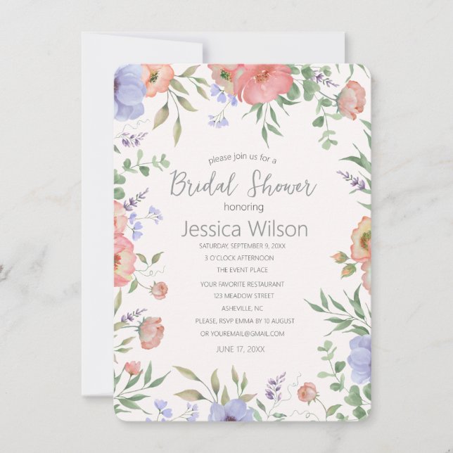 Watercolor Cute Floral Meadow  Bridal Shower Invitation (Front)