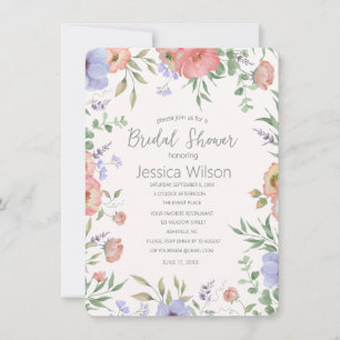 Watercolor Cute Floral Meadow Bridal Shower Invitation