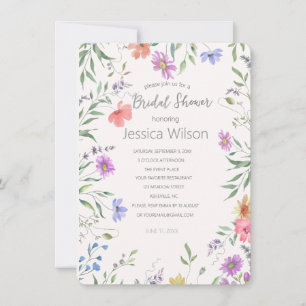 Watercolor Cute Floral Meadow  Bridal Shower Invitation