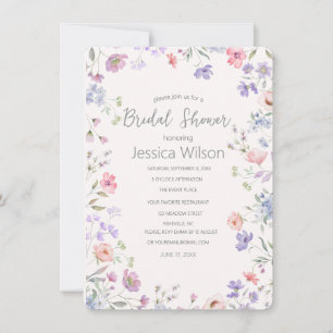 Watercolor Cute Floral Meadow  Bridal Shower Invitation