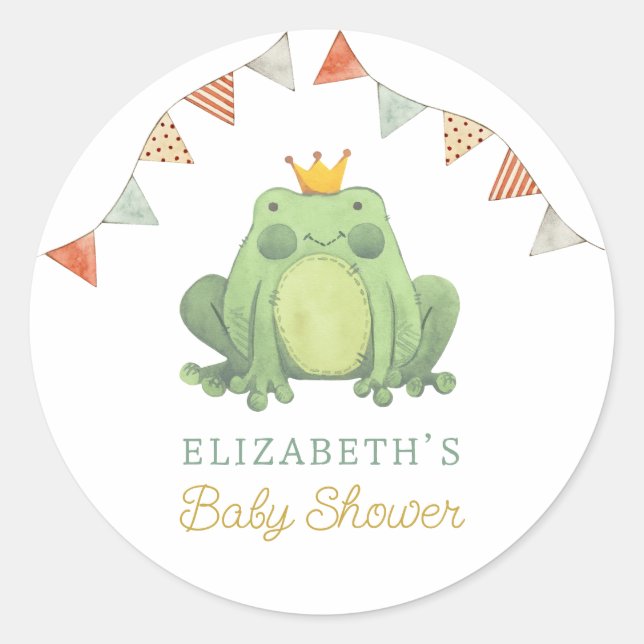 Watercolor Cute Frog Baby Shower Classic Round Sticker (Front)
