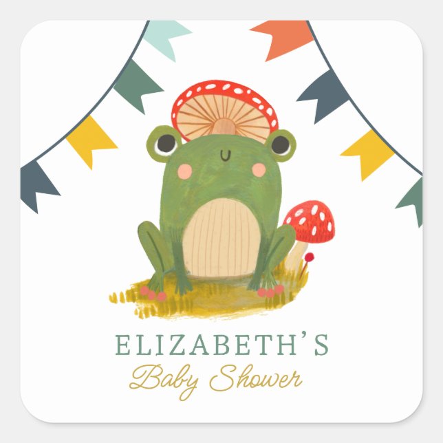 Watercolor Cute Frog Baby Shower Square Sticker (Front)