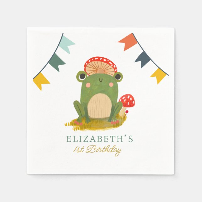 Watercolor Cute Frog birthday Napkin (Front)