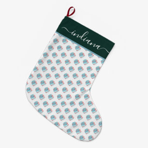 Watercolor Cute Gift-Wrap Pattern Large Christmas Stocking