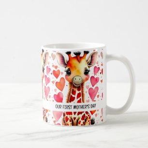 Watercolor Cute Giraffe Hearts 1st Mother's Day Coffee Mug
