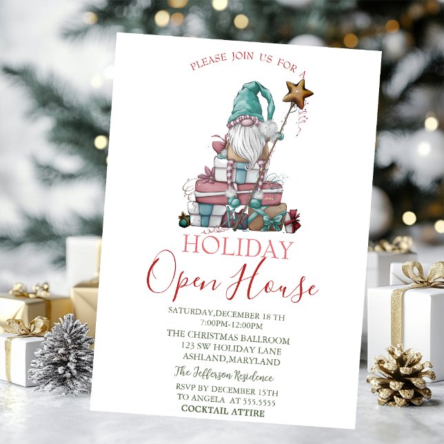 Watercolor Cute Gnome Presents Open House    Invitation (Creator Uploaded)