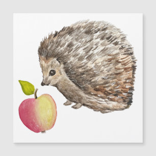 Watercolor cute hedgehog and apple