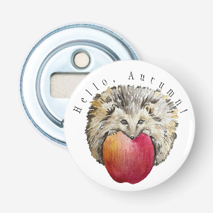 Watercolor cute hedgehog and apple bottle opener