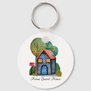 Watercolor Cute Home Sweet Home Art Key Ring
