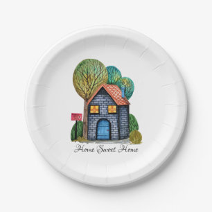 Watercolor Cute Home Sweet Home Art Paper Plate