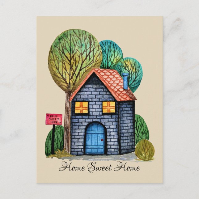 Watercolor Cute Home Sweet Home Art Postcard (Front)