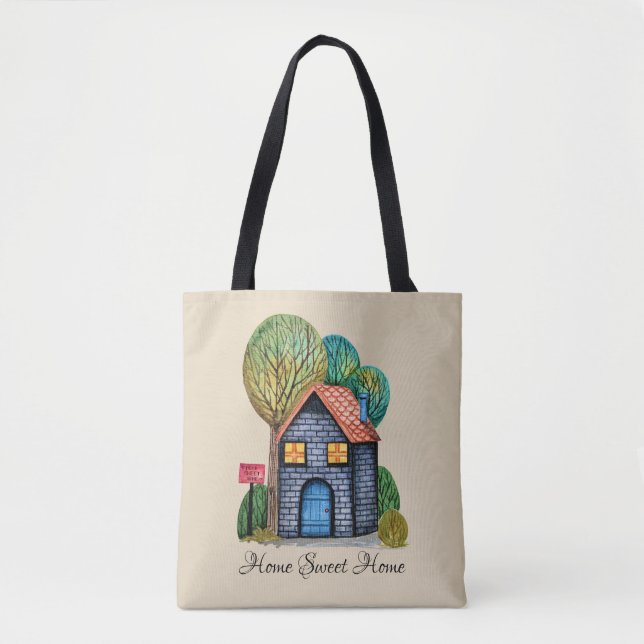 Watercolor Cute Home Sweet Home Art Tote Bag (Front)