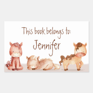 Watercolor Cute Horses Cartoon Art Rectangular Sticker