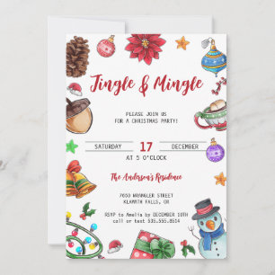 Watercolor Cute Jingle & Mingle Christmas Party Invitation