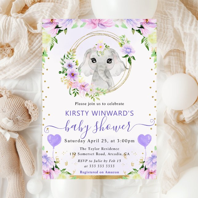Watercolor Cute Jungle Elephant Baby Shower Invitation (Creator Uploaded)