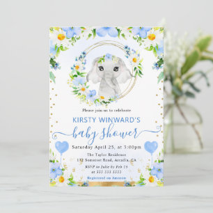 Watercolor Cute Jungle Elephant Baby Shower Invitation