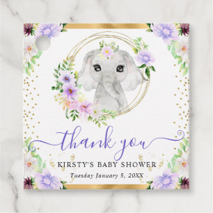 Watercolor Cute Jungle Elephant Floral Baby Shower Favour Tags