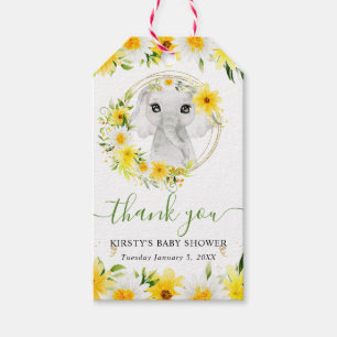 Watercolor Cute Jungle Elephant Floral Baby Shower Gift Tags