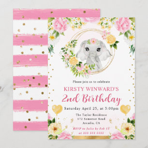 Watercolor Cute Jungle Elephant Kids Birthday Invitation