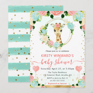 Watercolor Cute Jungle Giraffe Baby Shower Invitation