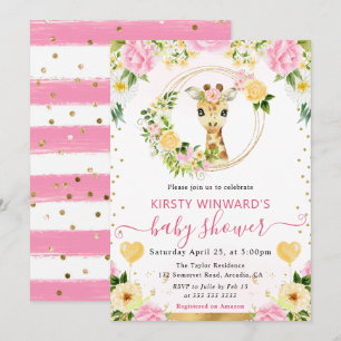 Watercolor Cute Jungle Giraffe Baby Shower Invitation