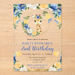 Watercolor Cute Jungle Giraffe Kids Birthday Acrylic Invitations