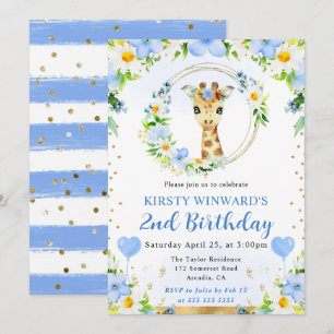 Watercolor Cute Jungle Giraffe Kids Birthday Invitation