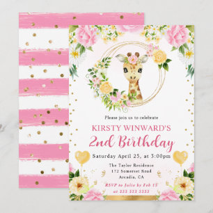 Watercolor Cute Jungle Giraffe Kids Birthday Invitation