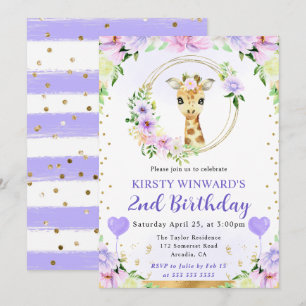 Watercolor Cute Jungle Giraffe Kids Birthday Invitation