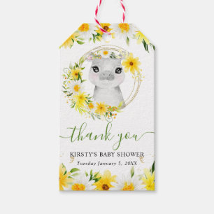 Watercolor Cute Jungle Hippo Floral Baby Shower Gift Tags