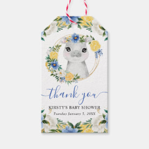 Watercolor Cute Jungle Hippo Floral Baby Shower Gift Tags
