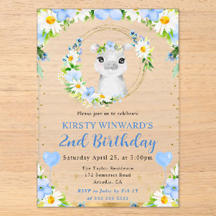 Watercolor Cute Jungle Hippo Kids Birthday Acrylic Invitations