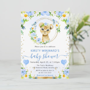 Watercolor Cute Jungle Lion Baby Shower Invitation