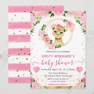 Watercolor Cute Jungle Lion Baby Shower Invitation