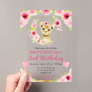 Watercolor Cute Jungle Lion Kids Birthday Acrylic Invitations