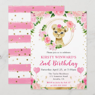 Watercolor Cute Jungle Lion Kids Birthday Invitation