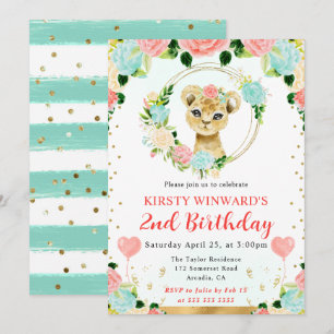 Watercolor Cute Jungle Lion Kids Birthday Invitation