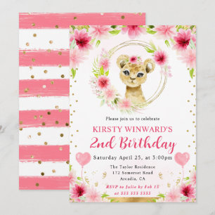 Watercolor Cute Jungle Lion Kids Birthday Invitation