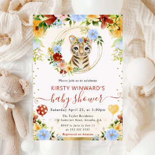 Watercolor Cute Jungle Tiger Baby Shower Invitation