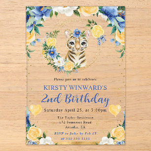 Watercolor Cute Jungle Tiger Kids Birthday Acrylic Invitations