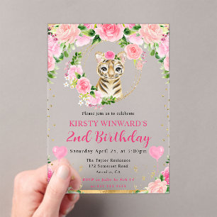 Watercolor Cute Jungle Tiger Kids Birthday Acrylic Invitations