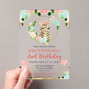 Watercolor Cute Jungle Tiger Kids Birthday Acrylic Invitations