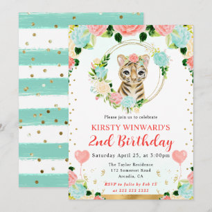 Watercolor Cute Jungle Tiger Kids Birthday Invitation